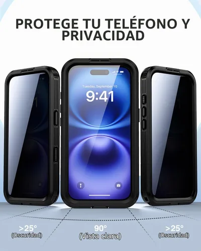 Vista 2 de Lanhiem - Funda magnética para iPhone 16, impermeable, antiespía negro Anti-Spy Negro