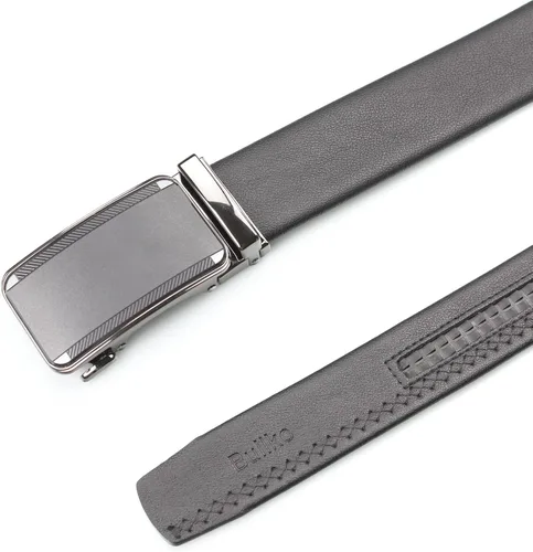 Vista 3 de Cinturón de vestir ajustable con trinquete para hombre, cuero negro, ribete para adaptarse
