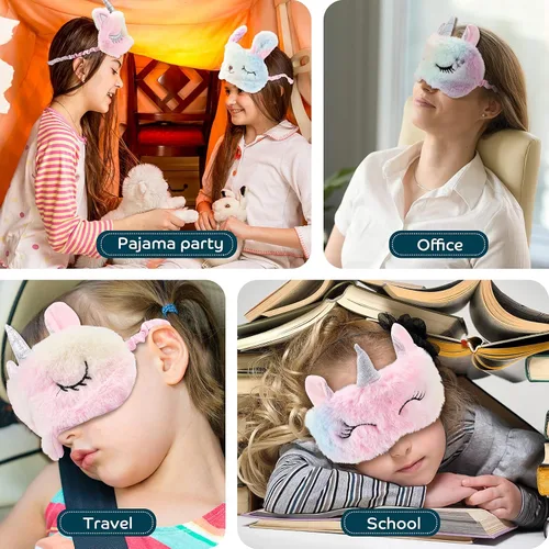 Vista 4 de SATINIOR Paquete de 6 máscaras de unicornio para dormir, diseño de arcoíris