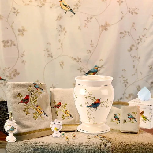 Vista 5 de Avanti Linens - Cortina de tela para la ducha, decoración de baño inspirada en la naturaleza (Colección Aves Doradas, 72")