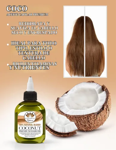 Vista 6 de Ethereal Nature Mezcla de aceite para el cabello 99% natural de coco 7.10 fl oz, transparente