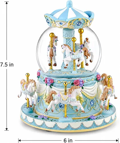 Vista 8 de Caja de música de carrusel, globo de nieve de caballo, cajas musicales pintadas a mano, luz de color, regalo para niñas, mujeres, niños, hermana