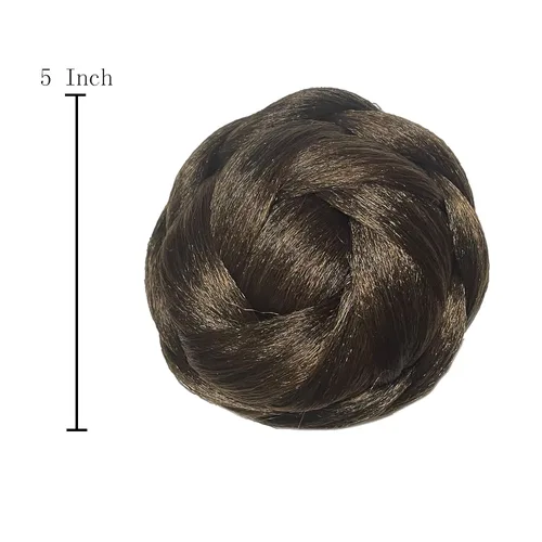 Vista 5 de Moño trenzado mixto de 5 pulgadas de diámetro marrón rojizo y negro, moño trenzado con peines integrados para mujeres, fiestas, bodas, bailes, 2009