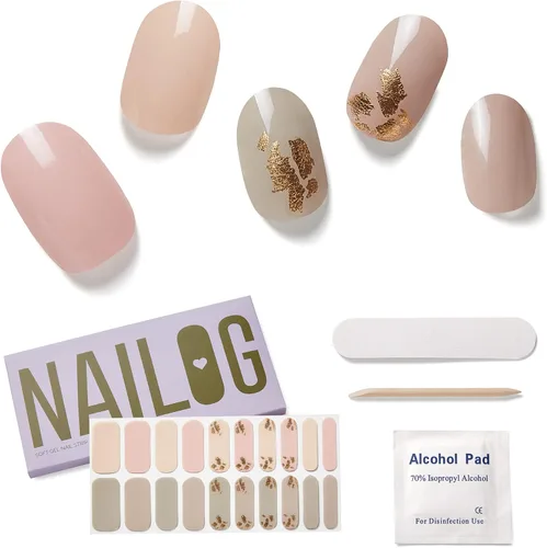 Vista 13 de Tiras de Gel para Uñas Semi Curadas, NAILOG 20 piezas Calcomanías de Uñas de Larga Duración que Funcionan con Cualquier Luz UV, Envolturas con Aurora