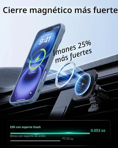 Vista 9 de ESR Funda para iPhone 16, Compatible con, Funda Protectora de Grado Militar, Funda para Teléfono con Soporte Stash Integrado, Cubierta Trasera Azul