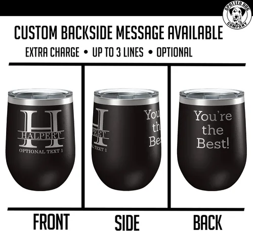 Vista 5 de Vaso de vino personalizado de 12 onzas (17 colores) de acero inoxidable recubierto de polvo con tapa, grabado personalizado, regalo personalizado