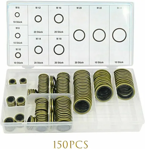 Vista 3 de SeroNi 150/100 piezas Juego surtido de anillos de sellado de sellado de sellado de aceite, tornillo de drenaje de aceite, juego de sellos combinados