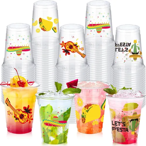 Vista 10 de Qinyoung 100 vasos de plástico con lazo rosa de 12 onzas, vasos desechables de coqueta, lazo rosa y corazón, vasos de plástico transparente