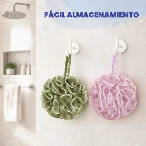 Vista 7 de AmazerBath Esponja de Lufa 60g/Pieza, Esponja Exfoliante de Baño Depuradora Corporal, Juego de Lufa de 4 - Blanco Gris-Rosa-Verde Militar-Verde