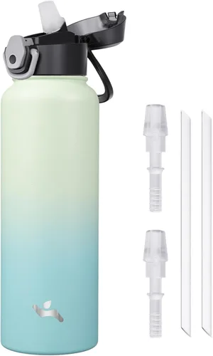 Vista 35 de Konokyo Botella de agua aislada de 22 onzas con pajilla, asa de transporte, verde militar