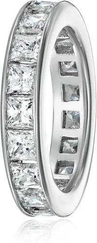 Vista 2 de Amazon Essentials Anillo de plata de ley chapada en platino con elementos infinitos de circonita cúbica con corte princesa