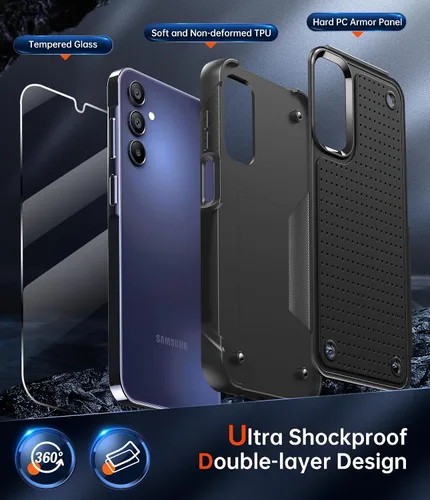 Vista 2 de LeYi Funda para teléfono Galaxy A15-5G: A15 5G Funda con protector de pantalla de vidrio, resistente a prueba de golpes de doble capa protectora