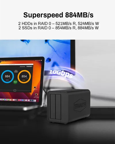 Vista 4 de TERRAMASTER Caja RAID USB D2-320 - USB 3.2 Gen 2 10Gbps Tipo C 2Bay Almacenamiento de conexión directa compatible con RAID 0, 1, único, JBOD