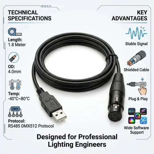 Vista 2 de FT232RL - Cable convertidor USB a RS485 DMX512, XLR de 5 pines para control de iluminación de escenario con software Freestyler y QLC+, 1.8M