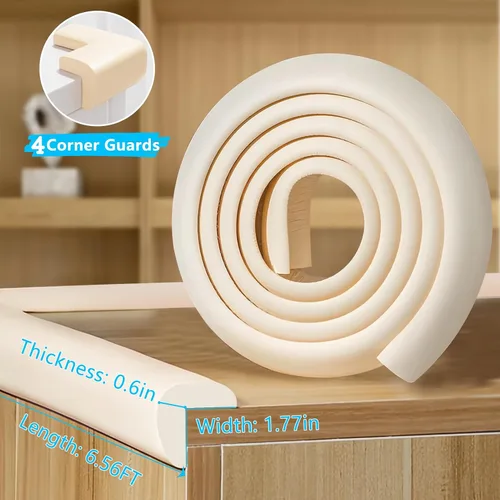 Vista 2 de ZOMPAGO Protector de Esquinas y Bordes a Prueba de Bebés, 1 Rollo de Tira Protectora Suave en Forma de L para Puertas de Gabinete, 4 Protectores