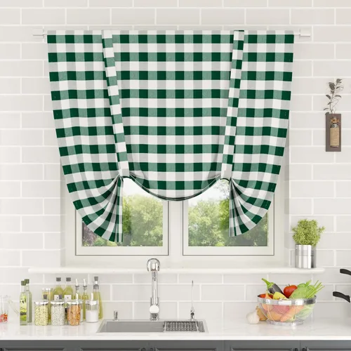 Vista 106 de Cenefas de cortina para ventana de 16 pulgadas de largo, 2 paneles de cuadros búfalo, cortinas pequeñas con bolsillo para barra, estilo clásico