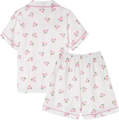 Vista 2 de Vopmocld Big Girls Button Down Sleepwear Short Sleeve With Shorts 2PCS Pajama Sets Casual Lapel Loungewear Patterns Printed