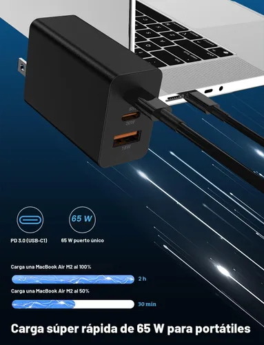 Vista 2 de Paquete de 2 bloques de cargador de pared USB C de 65 W, adaptador de carga USB C de 3 puertos de 100 W tipo C de carga súper rápida para MacBook