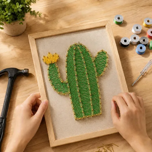 Vista 8 de RM Studio - Set de arte con hilos DIY con todos los accesorios y marco para niños, estudiantes, adultos principiantes, decoración hecha a mano, Aloe