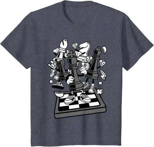 Vista 63 de Figura cómica Camiseta de tablero de ajedrez jugador de ajedrez Azul Marino