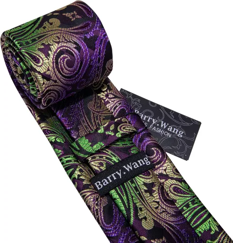Vista 221 de Barry.Wang - Juego de corbata de seda para hombre, diseño de cachemira, pañuelo y gemelos de bolsillo