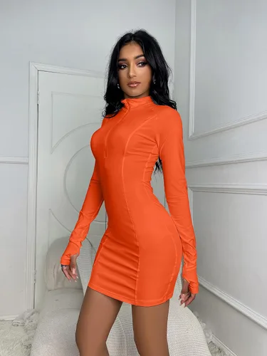 Vista 4 de Vestidos ajustados para mujer, casual, manga larga, sexy, para fiesta, club, mini vestido