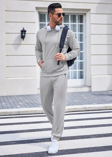 Vista 44 de COOFANDY Conjunto deportivo de 2 piezas para hombre, conjunto deportivo casual con capucha