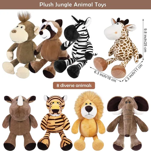 Vista 2 de Elcoho Juego de 8 animales de peluche de safari de 9.8 pulgadas, animales de peluche de zoológico, lindos juguetes de peluche para fiestas temáticas