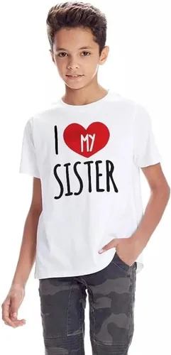 Vista 2 de Camisetas con texto en inglés "I Love My Sister Brother", camisetas para bebés, niños y niñas, ropa de verano, idea de regalo para hermanos