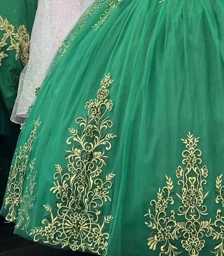 Vista 5 de Vestido de fiesta de quinceañera bordado dorado vestido de baile de novia vestido de satén hasta el suelo corsé 2023
