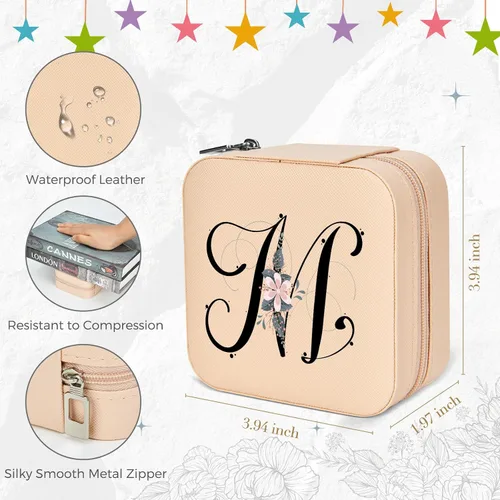 Vista 5 de LOKASS Joyero de viaje personalizado con inicial, regalos de dama de honor, organizador pequeño de joyero, día de la madreregalo de cumpleaños