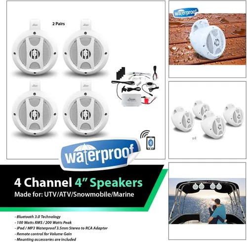 Vista 4 de Lanzar 4 canales Quad impermeable 4 "UTV/ATV/moto de nieve/sistema de altavoces amplificados marinos con interfaz de audio Bluetooth