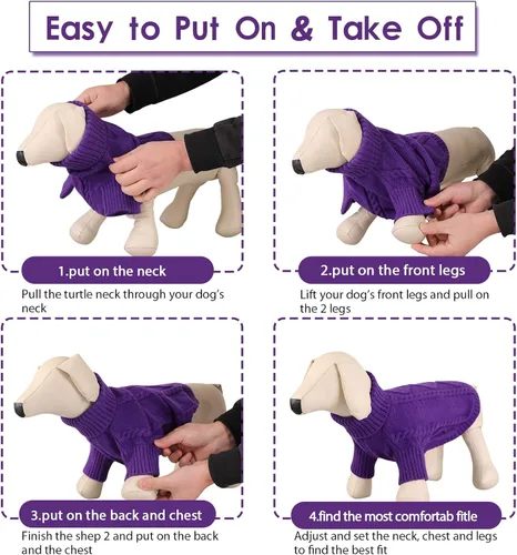 Vista 12 de Queenmore - Suéter de punto trenzado con cuello alto para perros pequeños, para climas fríos, para chihuahua, bulldog, teckel, carlino y yorkie, XS
