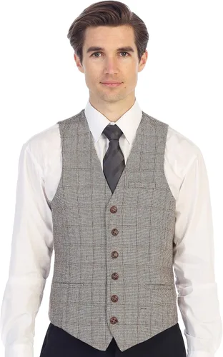 Vista 62 de Gioberti Chaleco de tweed formal de 6 botones para hombres