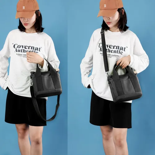 Vista 2 de Pequeño bolso cruzado de lona con múltiples bolsillos, mini bolso casual tipo hobo para mujer