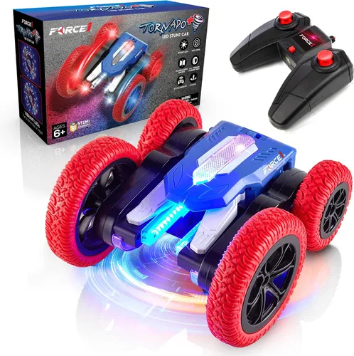 Vista 8 de Force1 Tornado Blue - Auto de control remoto con LED para niños - Conducción de doble cara, autos RC rápidos con giros de 360°, auto RC todoterreno