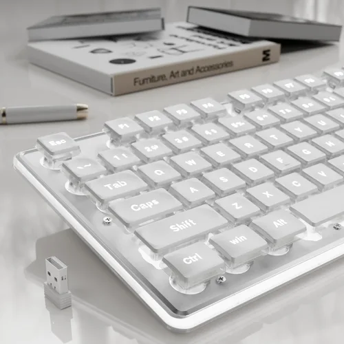 Vista 10 de SEUNKWANG EWEADN X7S - Teclado inalámbrico con retroiluminación blanca, panel de metal, teclado de computadora recargable de 2.4 G, luz silenciosa