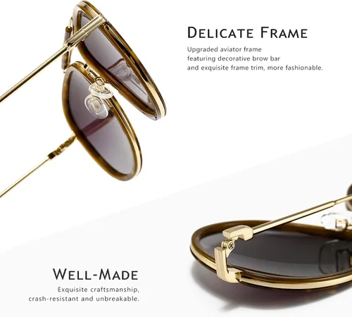 Vista 4 de SUNGAIT Gafas de sol de aviador retro de gran tamaño para hombres y mujeres polarizadas Pilot Shades Vintage Gafas de protección UV