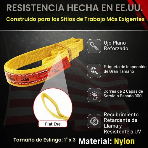 Vista 2 de DD Sling. Correa de 2 capas para levantamiento, de red de nylon, de doble ojal. Muy resistente (900 tejidos).Capacidad de carga vertical