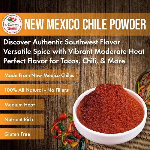 Vista 3 de Chili en polvo de Nuevo México (4 onzas), natural y de alta calidad. Ideal para guisos, sopas, masajes de carne, salsa, enchiladas y más. Calor