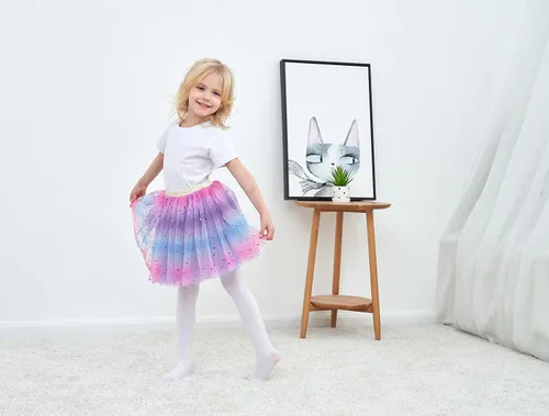 Vista 6 de Simplicity Vestido de ballet de princesa de tul de 4 capas con falda tutú arcoíris para niña Arcoiris Rainbow