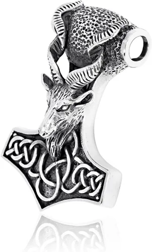 Vista 3 de WithLoveSilver - Colgante de plata de ley 925 con cabeza de cabra tribal gótica, martillo vikingo de Thor Mjolnir