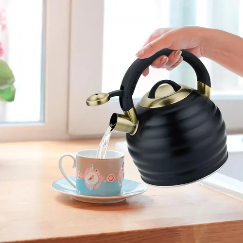 Vista 8 de Tetera de Té para Estufa Superior con Silbato, Tetera de 3.2 Quarts de Acero Inoxidable con Asa Ergonómica Resistente al Calor