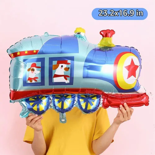 Vista 6 de Globos de tren de 2º cumpleaños, globo gigante de aluminio de Mylar número 2 para fiesta de ferrocarril, color azul