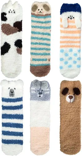 Vista 4 de 6 Pairs Womens Fuzzy Socks Winter Warm Soft Cozy Fluffy Microfiber House Sleeping Slipper Socks Christmas Gifts