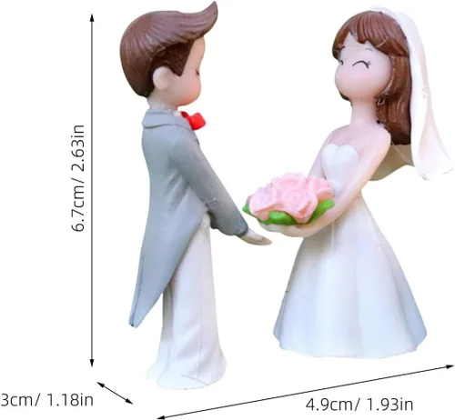 Vista 2 de Adornos de muñeca de pareja de boda de 1.9 pulgadas, figuras de novia y novio, adornos de resina para decoración de mesa de fiesta de boda