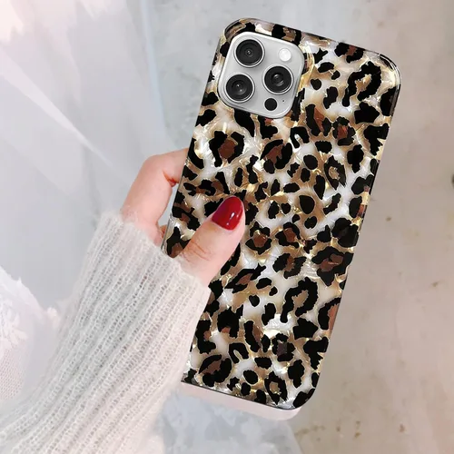Vista 5 de J.west - Funda compatible con iPhone 15 Pro Max de 6.7 pulgadas, elegante y transparente, con estampado de leopardo y guepardo, diseño nacarado