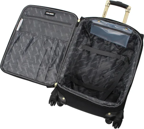 Vista 4 de Steve Madden Designer Luggage Collection Maleta ligera expandible de 24 pulgadas Bolsa a cuadros con ruedas giratorias de tamaño mediano, Peek A