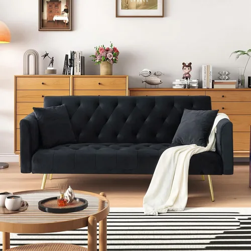 Vista 18 de Anwick Sofá cama moderno de terciopelo de 72 pulgadas, sofás plegables convertibles con 3 respaldos ajustables, asiento reclinable copetudo, patas