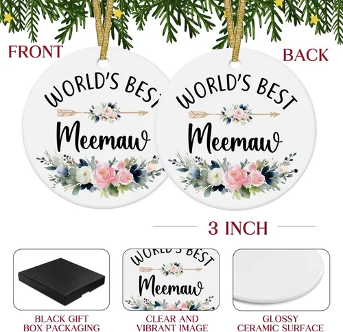 Vista 7 de World's Best Meemaw - Adornos de cerámica de Navidad regalos de nietos, nietos, regalos de cumpleaños para el día de la madre, regalos de cumpleaños